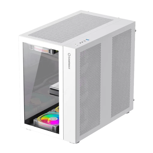 Cod. 376 Kit GAMEMAX Case Infinity White / lateral y frontal vidrio templado / doble cámara / USB Tipo-C + USB 3.0, HD audio / sin fuente / Blanco / Incluye P/Armar 4*fans ARGB 120mm + Controlador RGB AURA Sync + CR