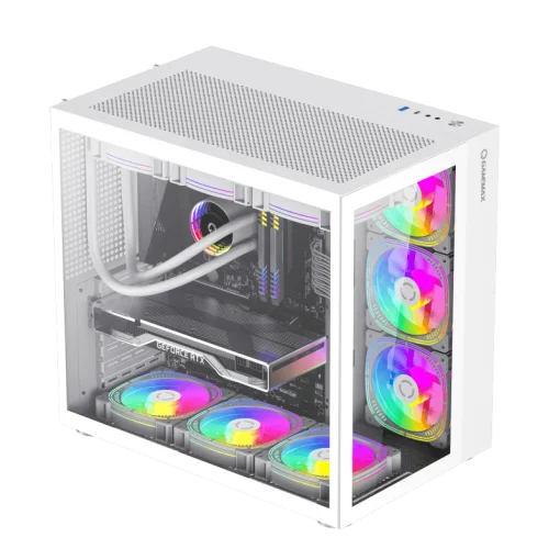 Cod. 211 Case Gaming GAMEMAX Infinity / lateral y frontal vidrio templado / doble cámara / USB Tipo-C + USB 3.0, HD audio / sin fuente / Blanco