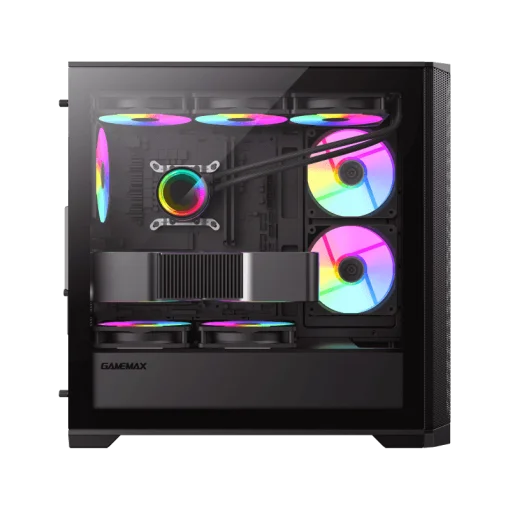 Cod. G:286 Case Gaming GAMEMAX Destroyer MB / lateral y vidrio templado / frontal malla / 1*USB3.0 + 2*USB2.0 / HD audio / Incluye: 4*ventiladores 12mm. ARGB