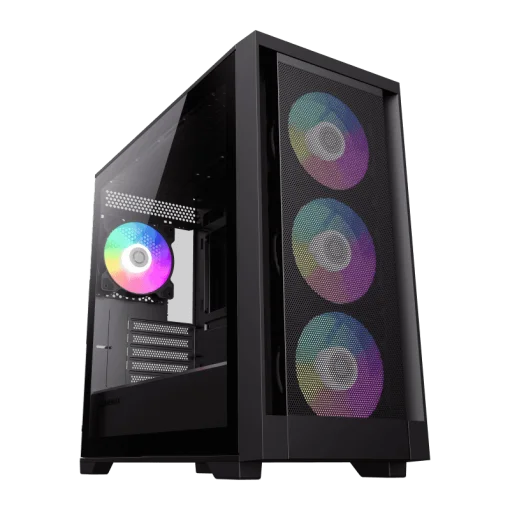 Cod. G:288 Case Gaming GAMEMAX Defender MB / lateral y vidrio templado / frontal malla / 1*USB3.0 + 2*USB2.0 / HD audio / Incluye: 4*ventiladores 12mm. ARGB