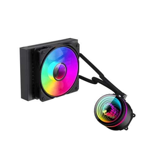 Cod. 156 Sistema de Enfriamiento Líquido GAMEMAX ICEBURG 120 Black / FAN 1*120MM PWM / Sincronización ARGB AURA Sync / Conector 5V, 3 pines / 12V 4 pines / Compatible Intel 13va. Gen. LGA 1700 / AMD AM5 / ARGB