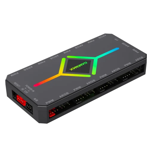 Cod. G:751 HUB Controlador GAMEMAX 3en1 V4.0 PWM ARGB HUB / control remoto / Dise&ntilde;o magn&eacute;tico / Sync AURA, MSI Gigabyte, AsRock 5v 3 Pin, / 9 puertos PWM + ARGB