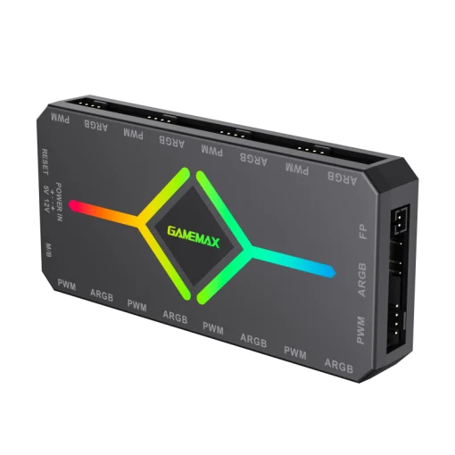 Cod. G:751 HUB Controlador GAMEMAX 3en1 V4.0 PWM ARGB HUB / control remoto / Dise&ntilde;o magn&eacute;tico / Sync AURA, MSI Gigabyte, AsRock 5v 3 Pin, / 9 puertos PWM + ARGB