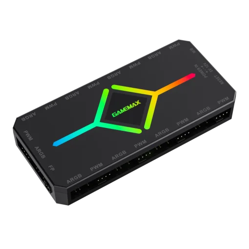Cod. G:751 HUB Controlador GAMEMAX 3en1 V4.0 PWM ARGB HUB / control remoto / Dise&ntilde;o magn&eacute;tico / Sync AURA, MSI Gigabyte, AsRock 5v 3 Pin, / 9 puertos PWM + ARGB