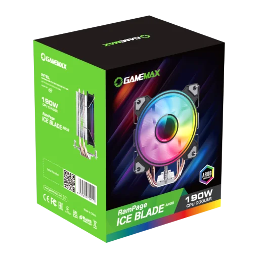 Cod.152 COOLER CPU GAMEMAX ICE BLADE ARGB / ARGB Infinito / TDP: 190W / doble anillo 120mm / 4*Heatpipes cobre / Compatible: Intel LGA1700/115X/1200, AMD AM5/AM4 / PWM 4 pines