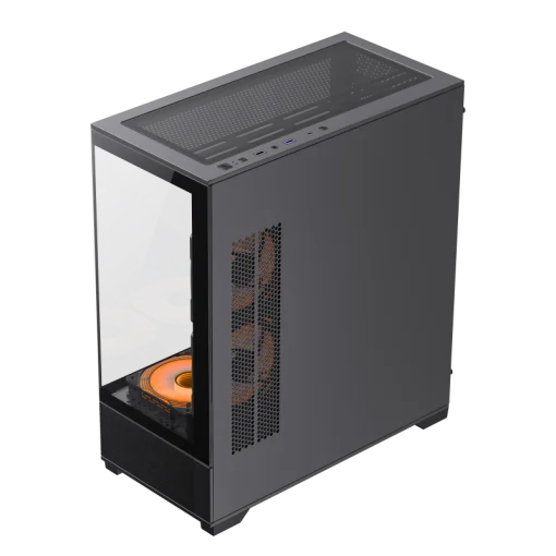 Cod. G:254 Case GAMEMAX VISTA AB Negro / ATX / lateral y frontal vidrios templados / marco metálico de acero / Incluye 6*fan ARGB (3*fan inversos y 3*fan normales) + Controlador V4.0 ARGB HUB PWM WH y control remoto / 1*USB3.0 + 1*USB2.0 + 1*USB tipo-C /
