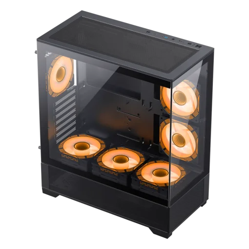 Cod. G:254 Case GAMEMAX VISTA AB Negro / ATX / lateral y frontal vidrios templados / marco metálico de acero / Incluye 6*fan ARGB (3*fan inversos y 3*fan normales) + Controlador V4.0 ARGB HUB PWM WH y control remoto / 1*USB3.0 + 1*USB2.0 + 1*USB tipo-C /
