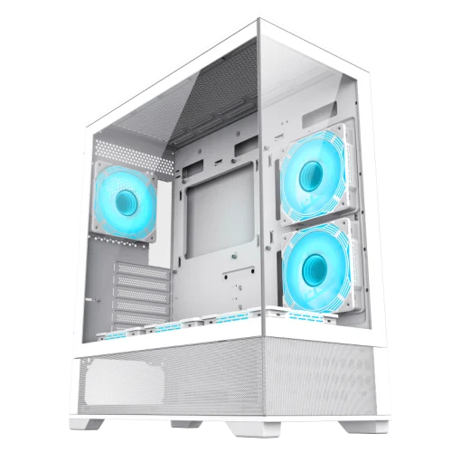 Cod, G:253 Case GAMEMAX VISTA AW blanco / ATX / lateral y frontal vidrios templados / marco metálico de acero / Incluye 6*fan ARGB (3*fan inversos y 3*fan normales) + Controlador V4.0 ARGB HUB PWM WH y control remoto / 1*USB3.0 + 1*USB2.0 + 1*USB tipo-C /