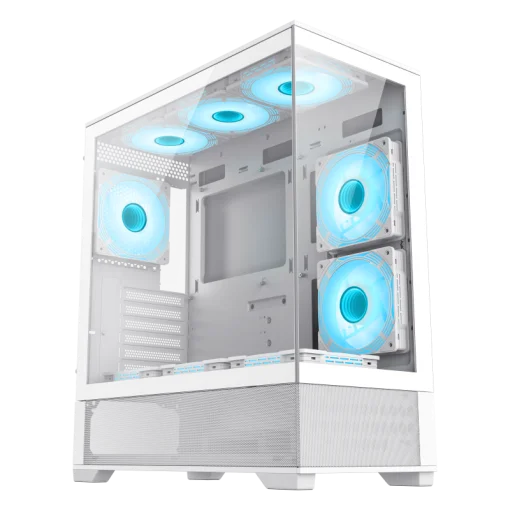 Cod, G:253 Case GAMEMAX VISTA AW blanco / ATX / lateral y frontal vidrios templados / marco metálico de acero / Incluye 6*fan ARGB (3*fan inversos y 3*fan normales) + Controlador V4.0 ARGB HUB PWM WH y control remoto / 1*USB3.0 + 1*USB2.0 + 1*USB tipo-C /