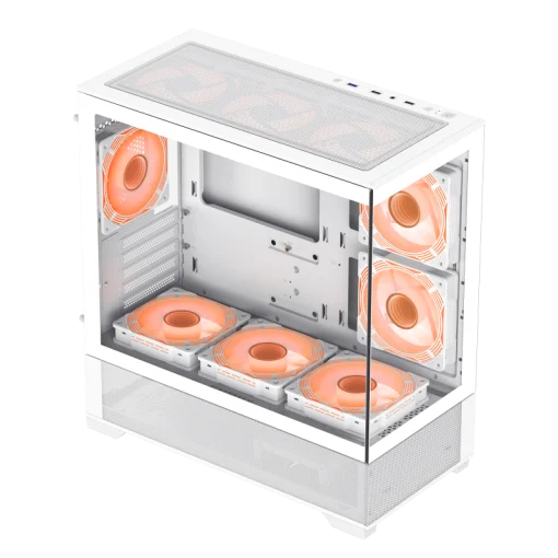 Cod. 256 Case GAMEMAX VISTA MW / M-ATX / 1*USB3.0, 2*USB2.0 / vista panorámica 270° con vidrios templados / marco metálico de acero / admite tarjetas NVIDIA Serie 4000 &amp; refri. líquida 360° / audio combinado / Soporta hasta 9*Fans