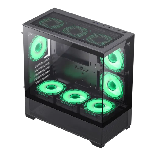 Cod. G:388 Kit GAMEMAX Case VISTA MB / MATX / lateral y frontal vidrio templado / marco metálico de acero /  1*USB3.0 + 2*USB2.0 / 1* audio combinado / Incluye P/Armar 5*fans ARGB 120mm + Controlador RGB AURA Sync + CR