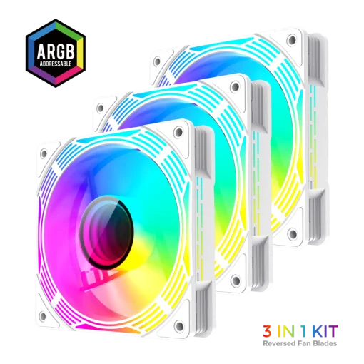 Cod 387 KIT GAMEMAX Infinity Plus White / ATX / USB3.1/USB-C / Diseño Vista Panorámica 3 lados vidrios templados / cables y tubos ocultos / admite: refri. líquida 360°, VGA 400mm / Incluye P/Armar 6*Fans total en 2*Pack ARGB 12M + Controlador RGB AURA Syn