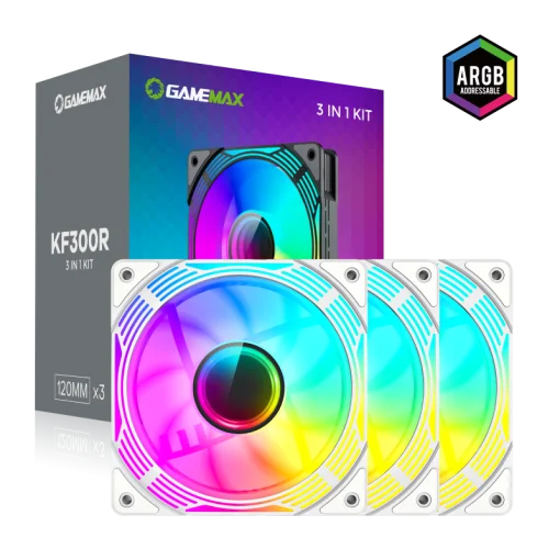 Cod 387 KIT GAMEMAX Infinity Plus White / ATX / USB3.1/USB-C / Diseño Vista Panorámica 3 lados vidrios templados / cables y tubos ocultos / admite: refri. líquida 360°, VGA 400mm / Incluye P/Armar 6*Fans total en 2*Pack ARGB 12M + Controlador RGB AURA Syn