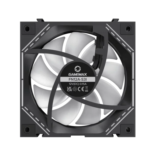 Cod. V:292 Kit Ventiladores PC GAMEMAX FN12A-S3I BK / 3*FAN120mm conectado en cadena / Luces ARGB efecto infinito 26LED (8+18 C/U) / PWM de 4 pines (M/F) / Aura 3 pin 5V (M/F)