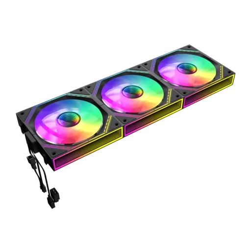 Cod. V:292 Kit Ventiladores PC GAMEMAX FN12A-S3I BK / 3*FAN120mm conectado en cadena / Luces ARGB efecto infinito 26LED (8+18 C/U) / PWM de 4 pines (M/F) / Aura 3 pin 5V (M/F)