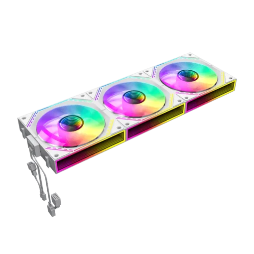 Cod. V:293 Kit Ventiladores PC GAMEMAX FN12A-S3I WH / 3*FAN120mm conectado en cadena / Luces ARGB efecto infinito 26LED (8+18 C/U) / PWM de 4 pines (M/F) / Aura 3 pin 5V (M/F)