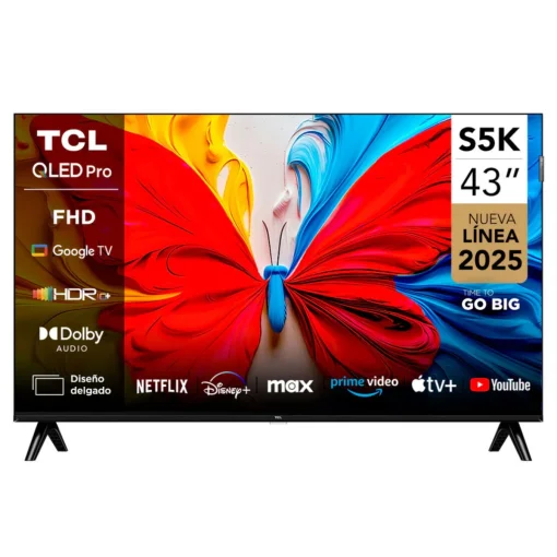 Cod. 115 Smart TV TCL 43S5K 43" QLED FHD / Google TV / HDR 10 / Dise&ntilde;o Slim, Bisel Met&aacute;lico / 2*HDMI, 1*USB / Wi-FI + BT 5.0 / Dolby Audio / Control remoto por voz Google