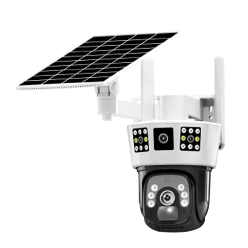 Cod. 421 C&aacute;mara Smart ENV Solar View 4MP P/Exterior 360&deg;+ Panel Solar / 12 luces h&iacute;bridas (IR y LEDs) / Detecci&oacute;n y rastreo de movimiento / Audio bidireccional / Soporta microSD (hasta 128GB) / Bat. Integrada