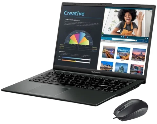 Cod. 1795 ASUS VivoBook Go 15 (E1504F) / AMD&reg; Ryzen&trade; 3&nbsp;7320U / 8 GB LPDDR5 / 512GB NVMe&trade; SSD / 15.6" FHD / Sin Sistema (OS) / Wi-Fi 6E&amp; BT 5.3 / Lector de Huellas / Teclado Espa&ntilde;ol alfanum&eacute;rico / Mixed Black / incl. Mouse&nbsp;Asus