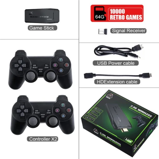 Cod. 058  Consola de video juegos GAME STICK LITE 4K / Interfaz HDMI / Incluye + de 10000 Juegos / 64GB / Retro Classic Gaming + 2 Controles inalambricos 2.4GHz