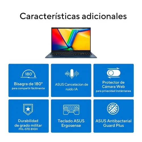 Cod. 1774 Kit ASUS VivoBook 15 X1504V / Intel&reg; Core&trade;&nbsp;i3-1315U 13va. Gen (10MB cach&eacute;, hasta 4,4 GHz) / 16GB / 512GB NVMe&trade; SSD / 15.6" FHD / Sin Sistema (OS) / Wi-Fi 6E&amp; BT 5.3 / Teclado Espa&ntilde;ol alfanum&eacute;rico / Quiet Blue + Mochila&nbsp;+ Mouse&nbsp;Asus