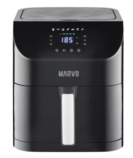 Cod. 1076 Freidora de aire MARVO HAF-128 / 8.0 Litros / 80°C A 200°C / Ban. antiadherente / 1700W / Pantalla LED y controles táctil ( 7 prog. Pre-Instalada) Alarma y Apag. Auto.