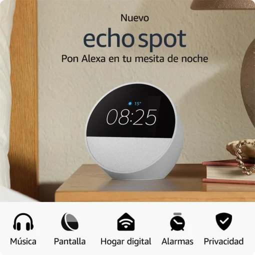 Cod. 230 Amazon Echo Spot Despertador Smart con Alexa / pantalla t&aacute;ctil 2.83" con Reloj personalizable / Parlante 1.73&rdquo; (sonido vibrante) / Wifi / Bluetooth / Color Blanco Glaciar