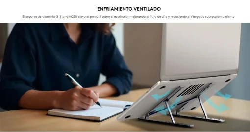 Cod.B:1121 Base Netebook Genius G-Stand M250 / Plegable / altura ajustable (7 niveles) / hasta 17&quot; de 15Kg. / Compatible: Laptop, Tablet o Teléfono / aluminio + silicona antideslizante