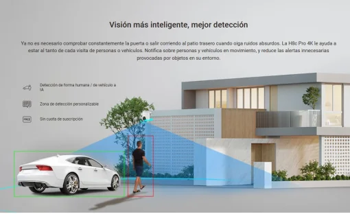 Cod. 395 Cámara Smart p/exterior 360° Wi-Fi EZVIZ H8c Pro 4K (8MP) / Visión nocturna a color / IR (hasta 30mt.) / Detección Personas/Vehículos IA / Seg. Zoom automát. / Defensa activa / Audio bidireccional / IP66 / Soporta microSD (hasta 512GB) / compatib