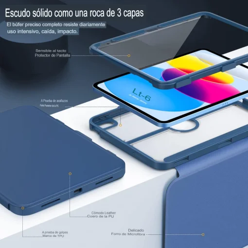 Cod. E:150 Estuche MoKo P/ iPad (A16) 11&ordf; Gen. 11" (2025) &amp; iPad 10&ordf; Gen. 10.9"(2022) / Con porta L&aacute;piz / parte trasera transparente / Protector de pantalla integrado / Azul marino