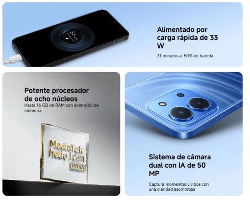 Cod. 314 Xiaomi Redmi 15C / 256GB Rom / 4GB Ram (8GB exten.) / Helio G81-Ultra / 6.9" HD+ 120Hz / Cam. Dual 50MP con AI + 8MP Frontal / Bat. 6.000 mAh Carga r&aacute;pida 33W / IP64 / USB-C / Negro ocaso