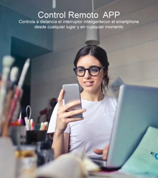 Cod. I:886 Interruptor de pared Smart WIFI WHC06 / 2 botones táctiles / No requiere Neutro / Control por APP Tuya o Smart Life / compatible con Alexa, Google Home / Dim.: 120*72*5mm / negro