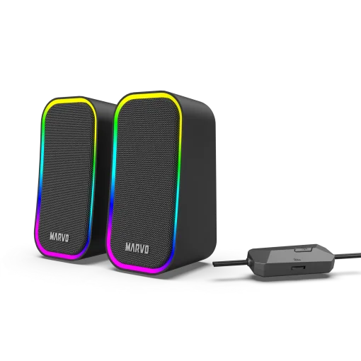 Cod. M:235 Parlantes Gaming MARVO Havoc 20 Black (SG-285) Estéreo 6W (2*3W) / Efectos LED RGB / Control de vol. / Jack 3.5 (Audio) + USB(Power)