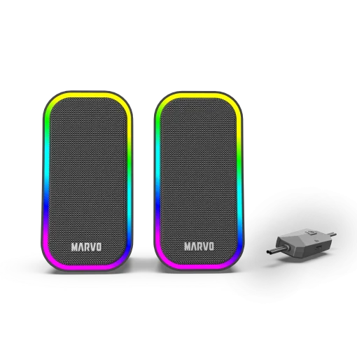 Cod. M:235 Parlantes Gaming MARVO Havoc 20 Black (SG-285) Estéreo 6W (2*3W) / Efectos LED RGB / Control de vol. / Jack 3.5 (Audio) + USB(Power)