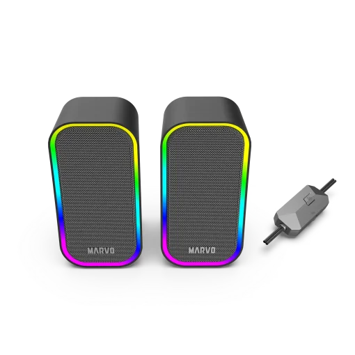 Cod. M:235 Parlantes Gaming MARVO Havoc 20 Black (SG-285) Estéreo 6W (2*3W) / Efectos LED RGB / Control de vol. / Jack 3.5 (Audio) + USB(Power)