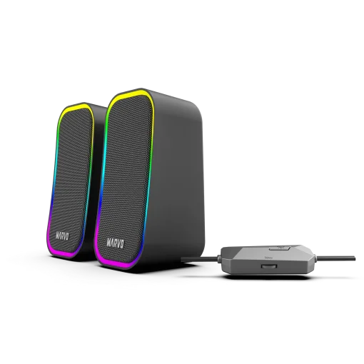 Cod. M:235 Parlantes Gaming MARVO Havoc 20 Black (SG-285) Estéreo 6W (2*3W) / Efectos LED RGB / Control de vol. / Jack 3.5 (Audio) + USB(Power)