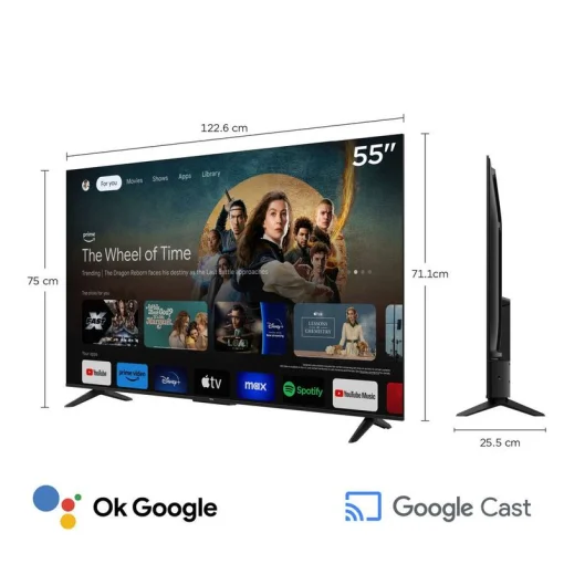 Cod. 117 Smart TV&nbsp;TCL 55" 4K 55P6K HDR 10+ MEMC / Google TV / AiPQ / Dynamic Color / Bisel Met&aacute;lico / Panel HVA / HDMI 2.1, USB 3.0 / WiFi 5 &amp; BT5.2 / Dolby audio 10W*2 / Google Cast / Control remoto por voz