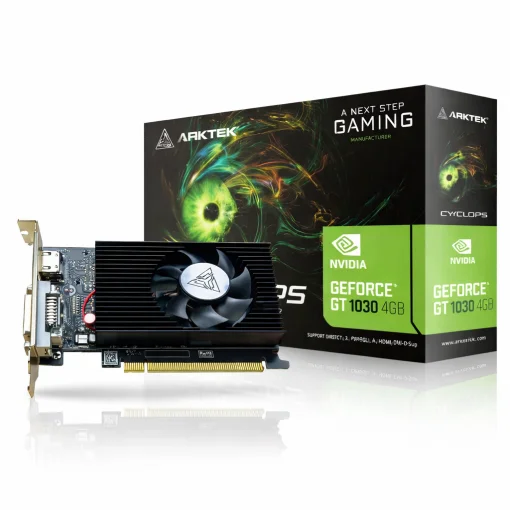 Cod. 217 Tarjeta de Video ARKTEK &nbsp;CYCLOPS NVIDIA GeForce GT1030 / 4GB GDDR4 / 64 Bit / HDMI, DVI / Directx 12 / PCI-E 3.0 / (AKN1030D4S4GL1)