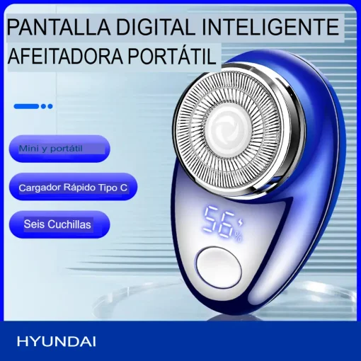 Cod. 1044 Mini Afeitadora Hyundai PHT-051 BK / 2W / 3D / Bat. 220 mAh / USB-C / Carga 1H, Uso 30 min. / peso 60g / pantalla indicador de carga