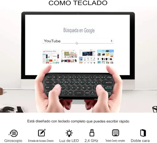 Cod. 1074 Control remoto por voz Air Mouse M8 / Mini teclado / IR/RF 2.4GHz / Bat. integrada / Compatible: Smart TV, Android TV, PC