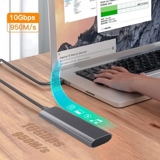 Cod. 042 Capsula P/SSD M.2 Dual (NVMe y M.2 SATA) / 10Gbps / USB 3.2 Gen2 / Compatible: Windows, MacOS, Linux / aluminio