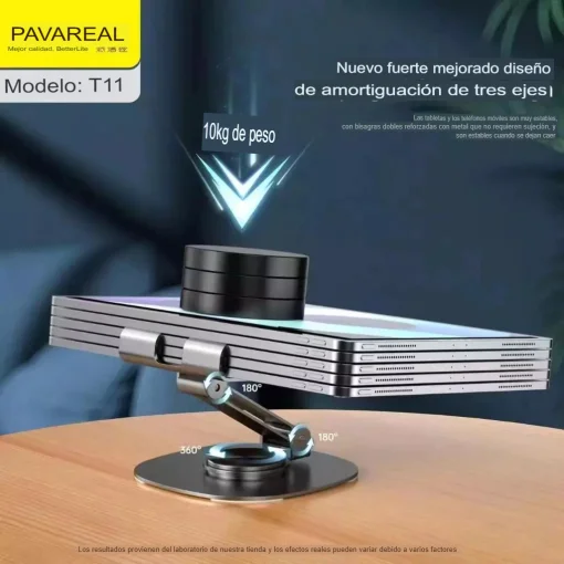 Cod. A:296  Soporte Pavareal T11 P/Celular y Tablet 4" hasta 13" / giratorio 360&deg; &amp; plegable / Material: aluminio / Gris