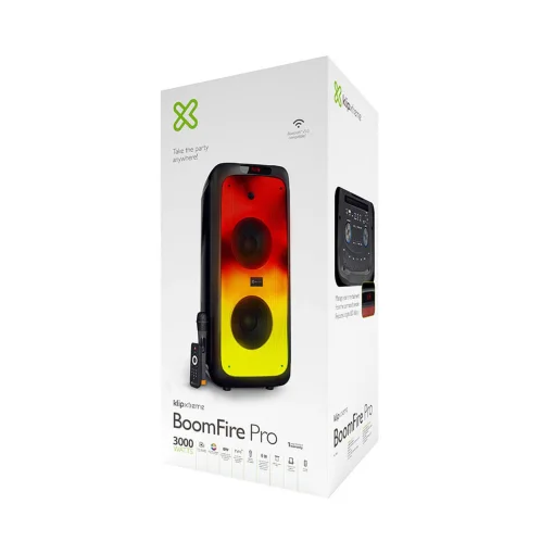 Cod. 236 Parlante Klip Xtreme BoomFire Pro KLS-662 TWS Bluetooth&reg; v5.0 / 3.000W PMPO (RMS 200W) / 2*Subwoofers 8" / Luces LEDs de Fuego P/Fiestas / Bat. litio (Hasta 22 H al 50%) / Radio FM / Incl. Mic. Inal&aacute;mbrico