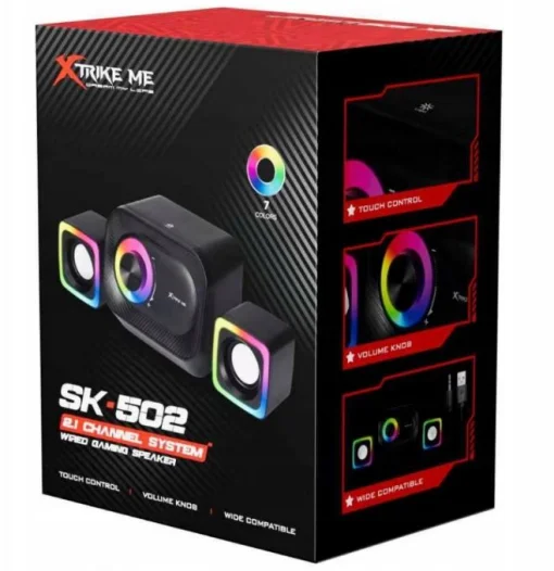 Cod. 249 Parlantes XTRIKE ME SK-502 / 11W RMS (Subwoofer 5W + 2*parlantes 3W) / Luces LED / Interfaz USB(Power), Jack&nbsp;3.5MM(Audio) / Compatible: PS5, PS4, Xbox One, PC, Laptop, smartphones