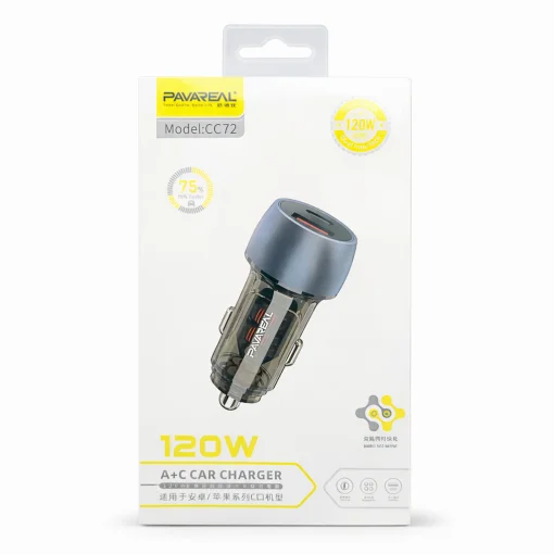 Cod. 268 Cargador P/Auto Pavareal CC72 120W Dual (Carga r&aacute;pida) / 2*Puertos PD+QC (USB-A + USB-C)