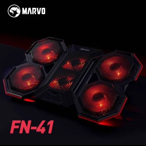 Cod. B:161   Base de Enfriamiento P/Laptop MARVO Atlas 60 (FN-41) / hasta 17.3&quot; / 6 Ventiladores (4*90mm + 2*65mm) / Led rojos / 2 Puertos USB / 6 niveles ajustables / Soporte extra para celular