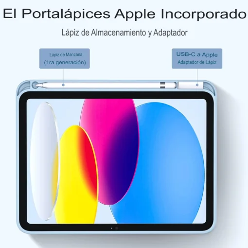 Cod. 146 Estuche Akkerds P/ iPad (A16) 11&ordf; Gen. 11" (2025) &amp; iPad 10&ordf; Gen. 10.9"(2022) / Protectora delgada de triple soporte / parte trasera TPU suave / Con porta L&aacute;piz / azul cielo