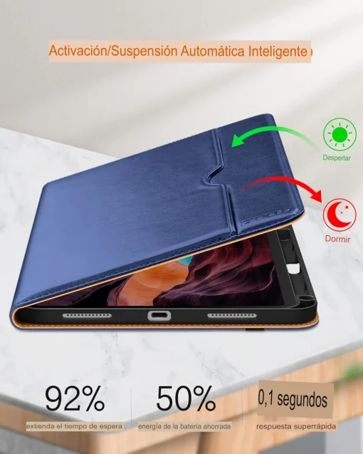Cod. E:145 Estuche DTTO P/ iPad (A16) 11&ordf; Gen. 11" (2025) &amp; iPad 10&ordf; Gen. 10.9"(2022) / Funda de Soporte Tipo Folio de Cuero Premium para Negocios / Con porta L&aacute;piz / B-Azul Marino