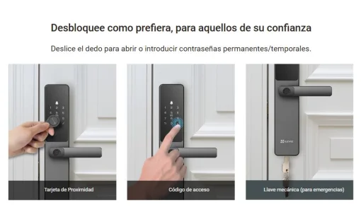 Cod. 1036 Cerradura Smart Ezviz DL05 / Wi-Fi / Desbloqueos: remoto con APP, Huellas dactilares, Tecl. num&eacute;rico, C&oacute;digos temporales / Bloqueo autom&aacute;tico, Seguridad P/Ni&ntilde;os / Alarma antimanipulaci&oacute;n / Controles con App, Verificaci&oacute;n y alertas de estados / T