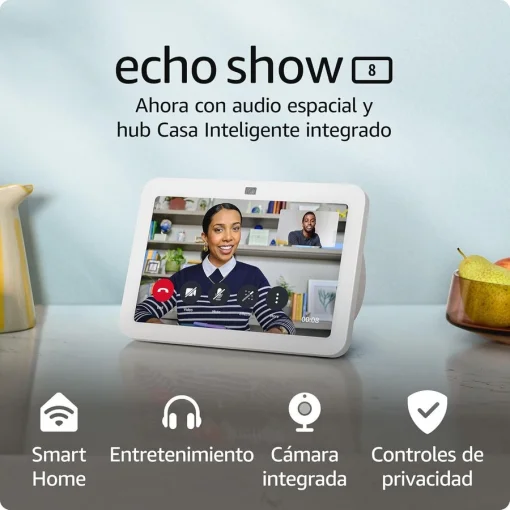 Cod. 227 Pantalla Smart Amazon Echo Show 8 (3ra. Gen.) con Alexa / 8,0" T&aacute;ctil HD 1280x800 / 2*Parlantes 2.0&rdquo; est&eacute;reo (audio espacial, hub de Smart Home y Alexa) / C&aacute;mara 13MP / Wifi / Bluetooth / Color Blanco glaciar